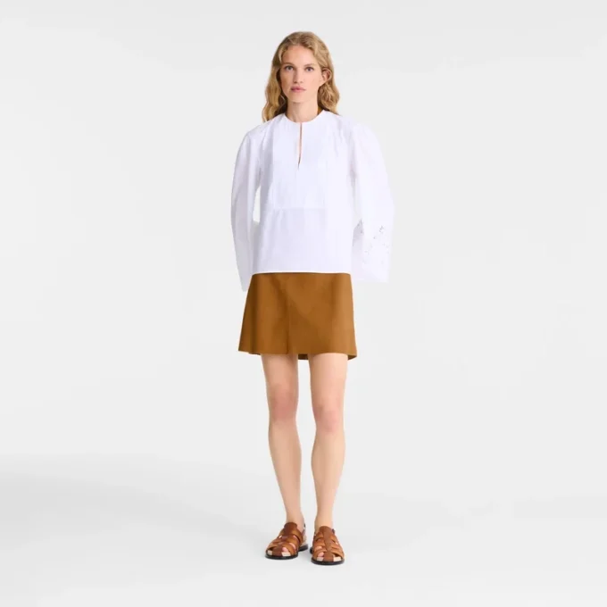 Weiß – Bestickte Popeline-Bluse