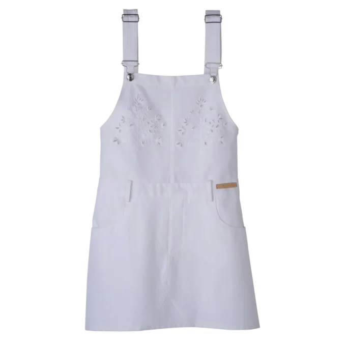 Weiß – Besticktes Gabardine-Kleid Weiß – Besticktes Gabardine-Kleid