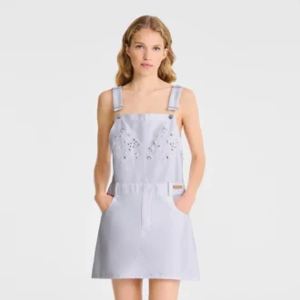 Weiß – Besticktes Gabardine-Kleid
