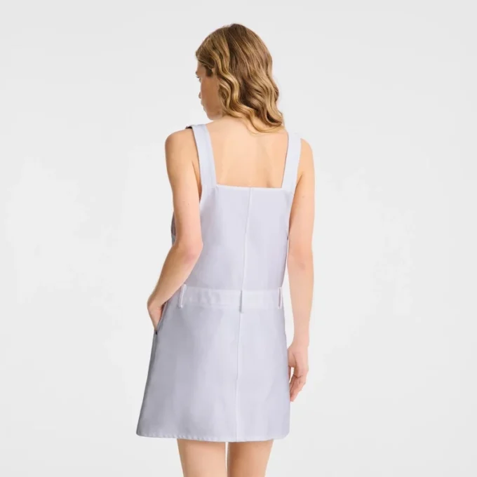 Weiß – Besticktes Gabardine-Kleid Weiß – Besticktes Gabardine-Kleid